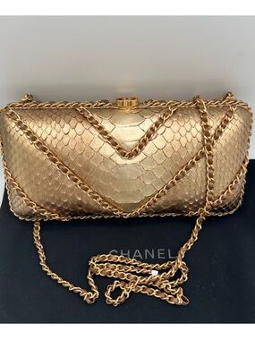 CHANEL Gold Python Chevron Chain Clutch 🔥 Collectors Piece🔥